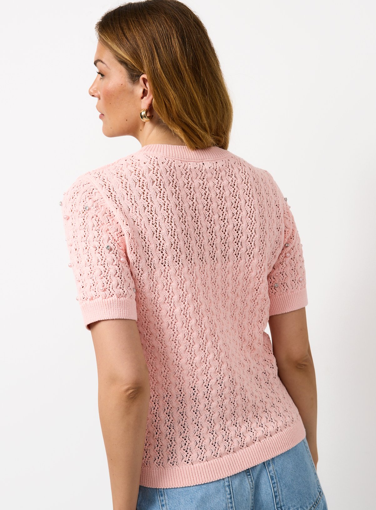 Pink Embellished Stitch Detail Knitted T-Shirt 20 - Image 4 thumbnail